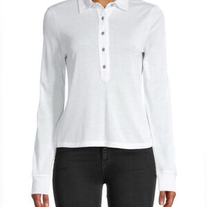 Rag and Bone Fitted Long Sleeve Polo, White, Collar, Women’s Small